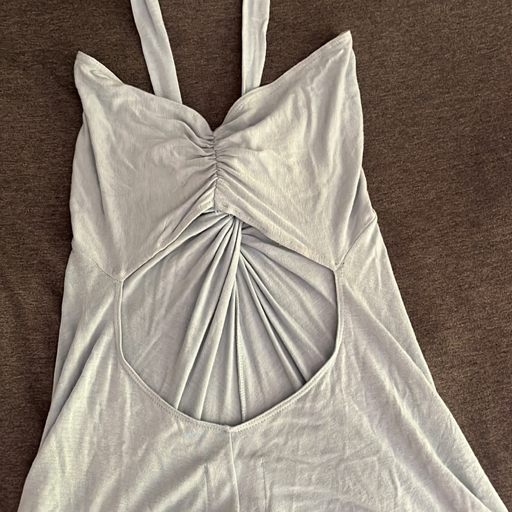 MASON Blue halter top shirt petite or small back cutout open back blouse tank - Picture 4 of 7